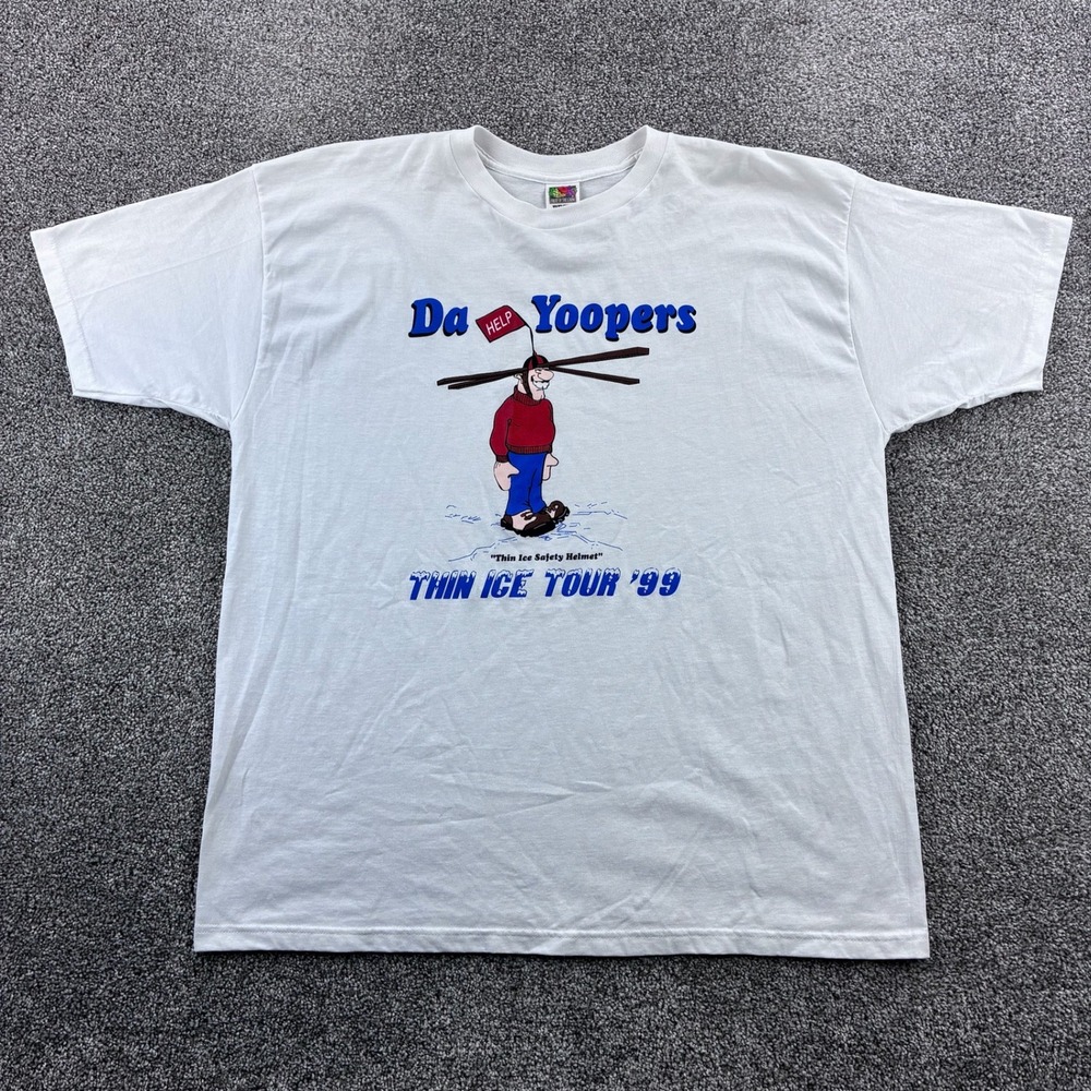 Vintage Da Yoopers Shirt Mens 2XL White Thin Ice Tour 99 Up North Michigan